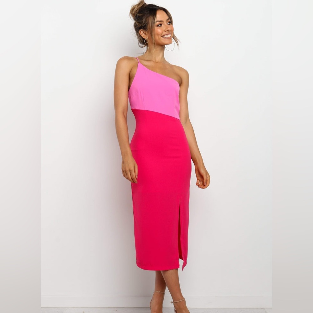 Xiomar Pink Color Block One Shoulder Dress